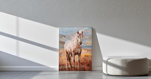 Image of Yihui Arts Hand Embellished Horse Oil Painting Wall Art, Textured Landscape Animal Canvas Decor for Living Room, Bedroom, Office