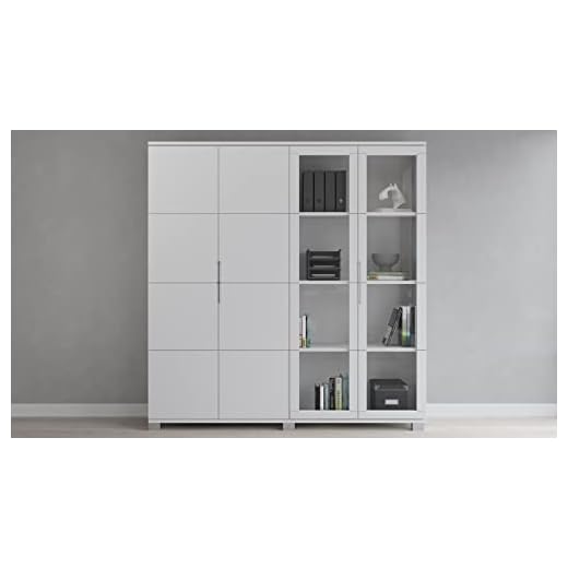 Zuri Furniture Hayes Modern Executive Storage Unit with Glass Doors and Shelving - White