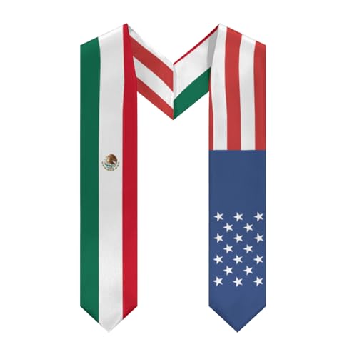 America Mexico Mexican Flag Graduation Stole Sash Shawl for Men Women Thickened V-Neck Scarf Double-sided for International Students Teachers Study Aboard Graduate Gift 72 inches Unisex