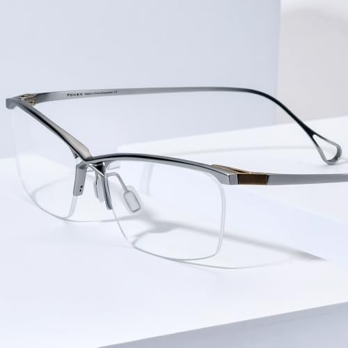 Image of FONEX Pure Titanium Glasses Frame Men Semi Rimless Square Eyeglasses Eyewear DTX416