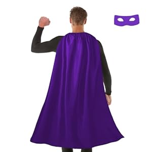Wildarms Erwachsenen-Superhelden-Mantel und Maske für Männer und Frauen – Vampirmäntel für Halloween, Kostüm für Kostümpartys und Superman-Kostüm (Violett, 140CM)