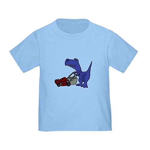 CafePress Funny T Rex Dinosaur Pushing Lawn Mower T Shirt Cute Toddler T-Shirt, 100% Cotton Baby Blue