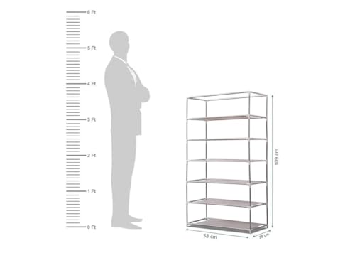 Image of Collapsible Fabric Wardrobe with 6 Shelves, Navy Blue, Metal, Rectangular, Lightweight, Modern, Foldable Clothes Storage Organizer (Grey)