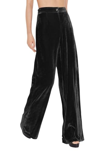 Velius Womens Velvet Elastic Waist Flare Leg Long Palazzo Pants with Pockets (X-Large, Black01)