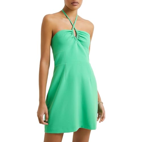 French Connection Womens Ruth Smocked Sweetheart Halter Dress Green 8