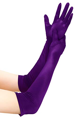 EORUBE Long Opera 1920s Satin Gloves for Women Elbow Length Party Costume Gloves (Smooth 20.5 - Purple)
