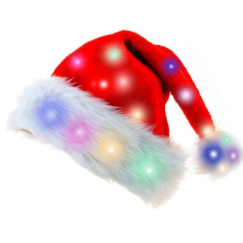 HIULLEN Weihnachtsmütze, Farbe LED Lichter Weihnachtsmütze für...