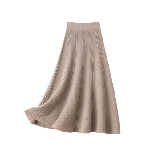 REHJJDFD Damen Hohe Taille Gestrickte Regenschirmrock Herbst und Winter Wollrock, Khaki9, 40