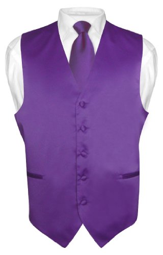 Men's Dress Vest & NeckTie Solid PURPLE INDIGO Color Neck Tie Set for Suit Tux