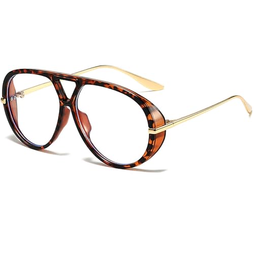 SevenColor Trendy Oversized Aviator Sunglasses for Women Men Retro Big Round Shield Sun Glasses Vintage Shades (Tortoise/Clear)