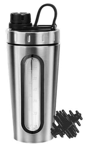 Image of Shaker Bottles for Protein Mixes 28 oz Stainless Steel Protein Shaker with Mixing Ball, Not Stays Cold /Hot, Visible Window Metal Shaker Cups, Leakproof, BPA Free Bottle Shaker 950 ml