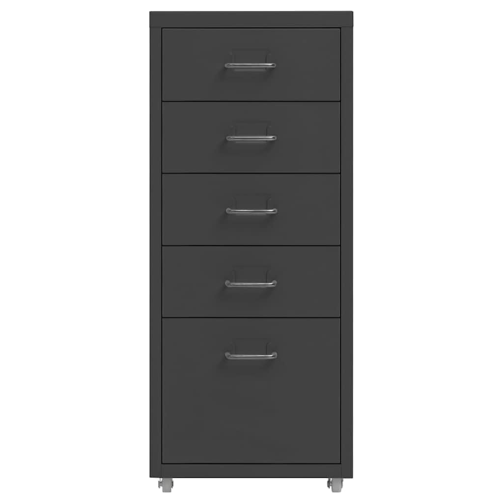 Cassettiera in metallo, 5 cassetti, con ruote, 28 x 41 x 69 cm, per ufficio e studio, antracite