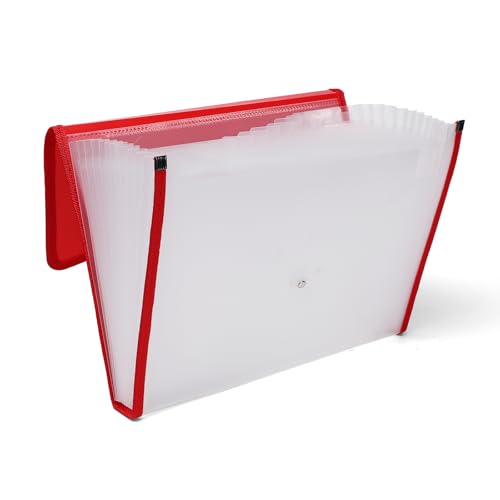 Image of 13-Pocket Expanding File Organizer | Durable Accordion Folder for Documents, Certificates, and Office Use | Red