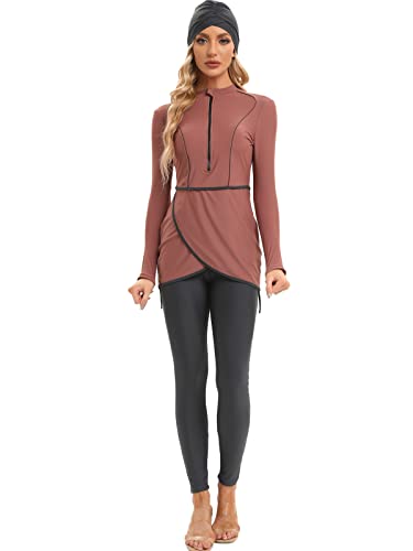 seafanny Women Muslim Swimwear Long Sleeve Modest Swimsuit with Front Zipper