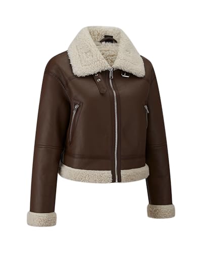 Women Fur Leather Jacket Shearing Cropped Faux Fur Lined Moto Biker Coat2