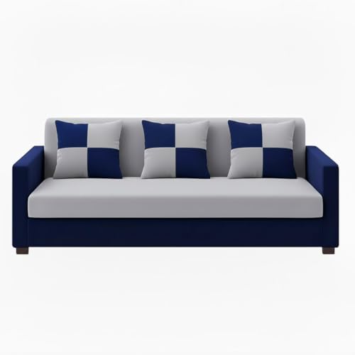 Image of FURNY Ameno 3 Seater Fabric Sofa Set (Light Grey-Dark Blue) Premium Velvet Finish | Durable Comfort | Ideal for Living Room