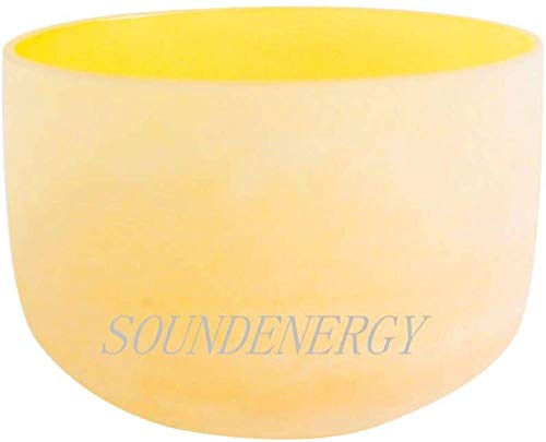 ENERGYSOUND 432Hz Perfect Pitch E Note Solar Plexus Chakra Yellow Colored Frosted Quartz Crystal Singing Bowl 8 inch mallet &o-ring included