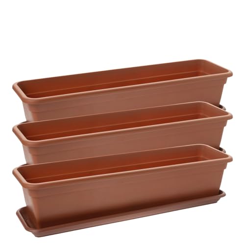 SUSTANIA Balkonkasten-Set 3er-Pack 80 cm in Terracotta: Verwandeln Sie Ihren Balkon in eine blühende Oase! Blumenkasten mit Untersetzer