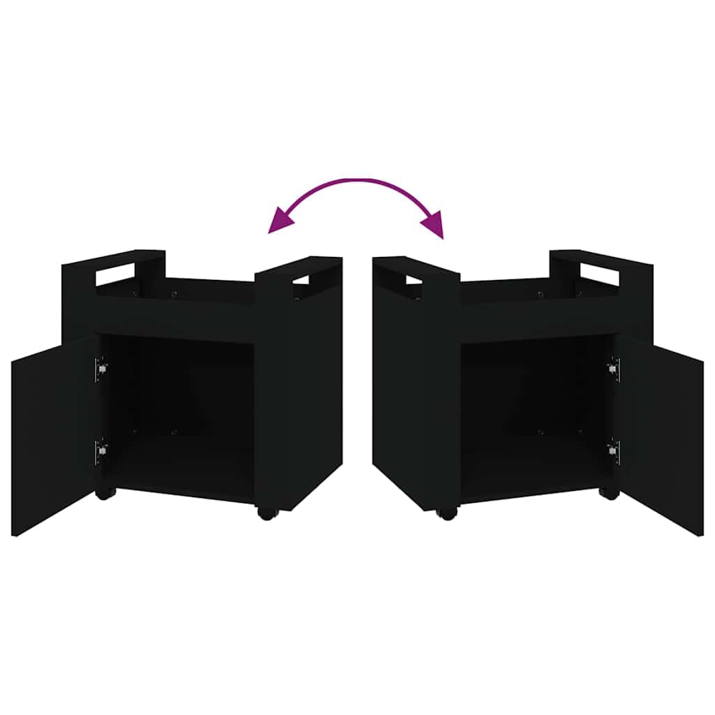 Bürowagen Schwarz 60x45x60 cm Holzwerkstoff mit 4 Rollen und Stabiler Oberplatte für Ordnung im Büro, Schreibtischwagen mit praktischer Tür zur Aufbewahrung, Büroorganisation