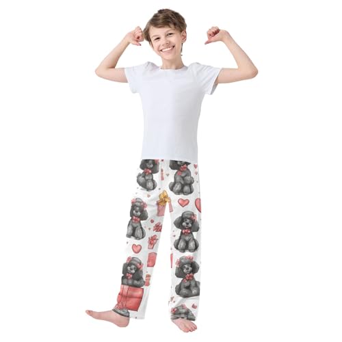 Poodle Sweet Love Heart Boys Long Pants Soft Trousers Elastic Waist Kids Lounge Bottoms with Pockets S-XL3