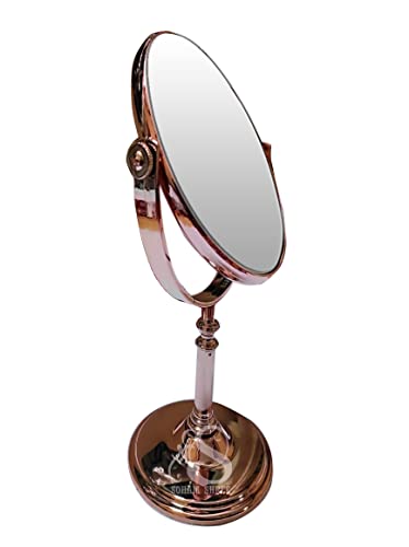 Image of Tabletop Double Side Shaving Makeup Vanity Mirror 360 Degree 5X Magnification Beauty Make Up Cosmetic Stand For Shaving & Makeup Vanity Bedroom Bathroom Desk (Oval)(Rosegold) - Glass