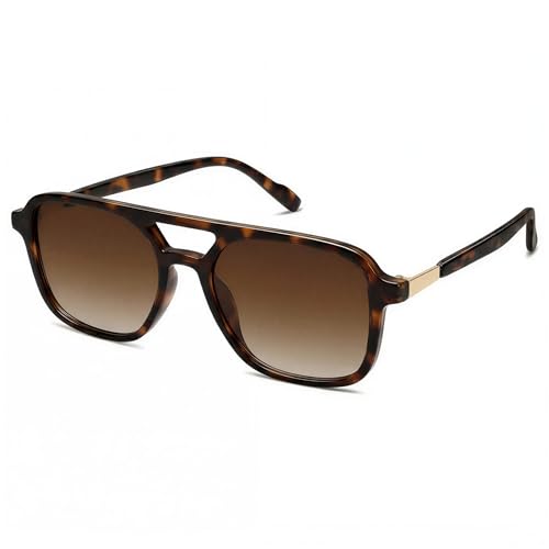 GLARDEFE Retro Aviator Sunglasses for Women Men - Trendy Cool Square Womens Mens Shades Sun Glasses(Tortoise/Gradient Brown)