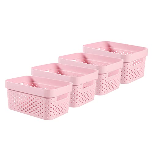 Curver Infinity Dots Set of 4 Storage Baskets, 100% Recycled Resin, Nestable & Multifunctional, 4.5 Litre, Pink