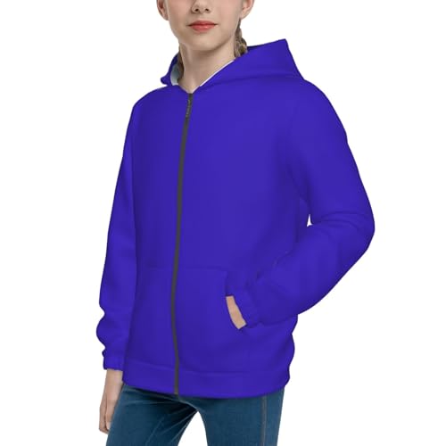 Darkblue Kid Hoodies Boys Zip Up Sweatshirts Girls Pullover with Pocket
