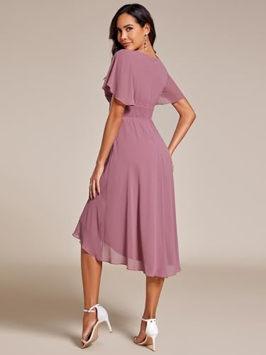 Image of Ever-Pretty Women's Chiffon Crew Neck Empire Waist Wedding Guest Dress Summer Short Sleeve Semi Formal Dresses 02053