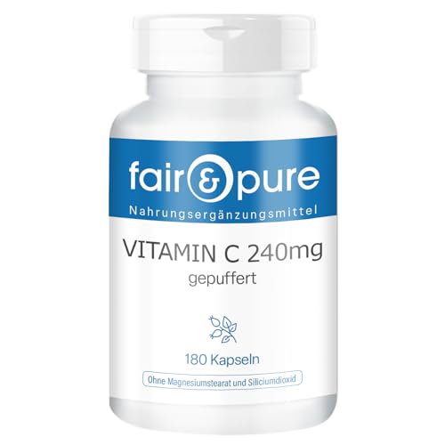 Fair & Pure® - Vitamin C Capsules - 240mg - Calcium ascorbate with rosehips - Vegan - 180 Capsules