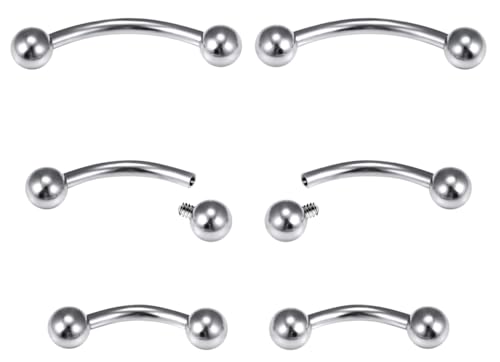Dyknasz Internally Threaded Eyebrow Piercing Jewelry Surgical Steel Curved Barbell Tiny Eyebrow Ring Vertical Labret Lip Jewelry Ear Rook Small Belly Button Ring for Women Men 16g 6mm/8mm/10mm