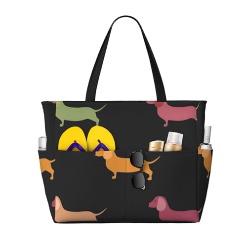 Sac de plage teckel mignon idée cadeau femme grand fourre-tout