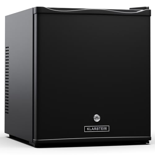 Klarstein Minifrigorífico - 28L, con puerta de cristal, para bebidas y aperitivos, pequeño y silencioso, Estantes regulables, Cerradura, Bisagra de puerta intercambiable, Pies regulables en altura