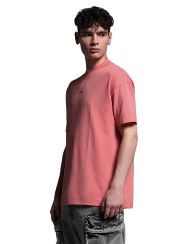 Image of Jack & Jones Men's Solid Round Neck Cotton Relaxed Fit T-Shirt | Boxy Fit | Drop Shoulders