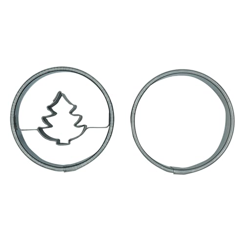 Kaladia Linzer - Set di 2 formine per biscotti – motivo: cerchio con abete – in acciaio inox di alta qualità – per tagliapaste, rossetti di Hildab, occhi Linzer – Made in EU