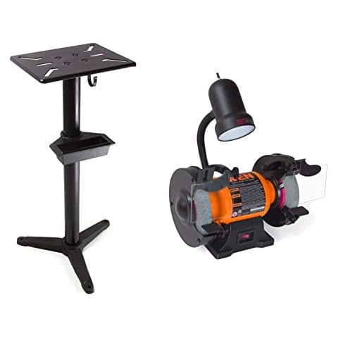WEN Bench Grinder Stand, 32-Inch with Water Pot (4288T) & BG4276 2.1-Amp 6-Inch Single Speed Bench Grinder with Flexible Work Light Cover