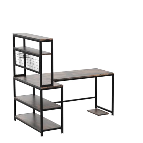 Tribesigns 55" L-Shape Computer Desk with Hutch and Wireless Charging, Office Desk Study Table Writing Desk Workstation with 5 Shelves and Movable CPU Stand for Home Office (Brown)