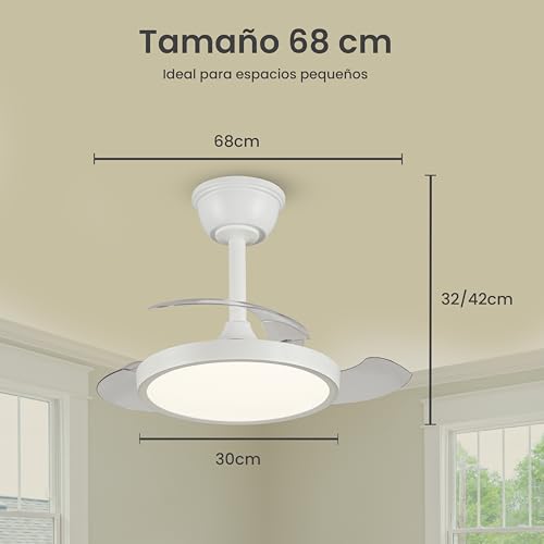 LUMIKING Ventilador de Techo con Luz LED Regulable y App | Motor DC Silencioso | 6 Velocidades | Tonalidad Ajustable 3000K–6500K | Mando a Distancia | Blanco o Madera | 3 Tamaños (Blanco, 68 CM) - imagen 4