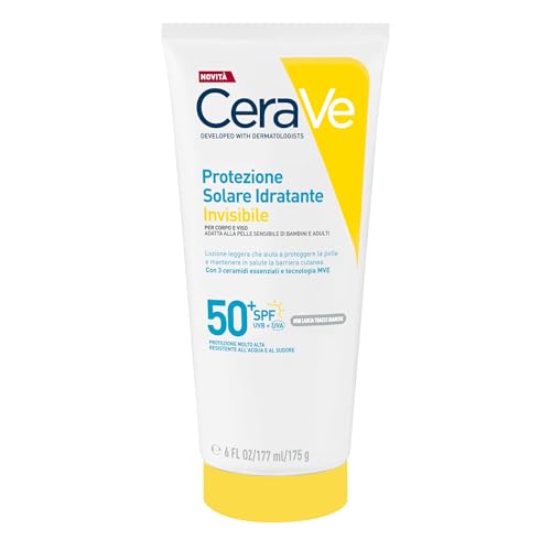 CeraVe Protezione Solare Idratante Invisibile SPF50+, Per Tutte le Tipologie di Pelle, Protezione Molto Alta, Idratazione 24 ore, Texture Leggera e Invisibile sulla Pelle, 177ml