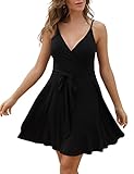Aphratti Black Dresses for Women Summer Casual Spaghetti Strap Mini Dress Sleeveless Faux Wrap Fit and Flare Sexy Short Sundress Black X-Large