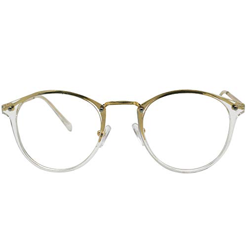 LR Round Retro Blue Light Blocking Glasses Eyeglasses Frame?Anti Blue Ray Computer Game Glasses for Men Women 881 (Transparent Frame/Anti-Blue Light Lens)