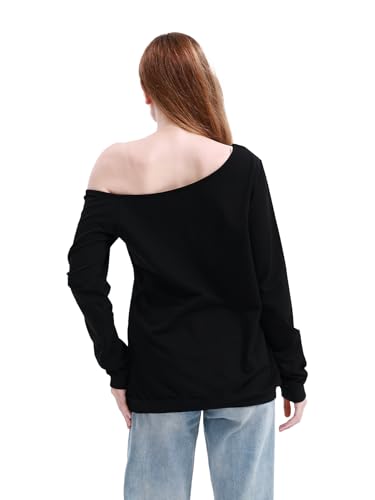 Image of MAGICMK Woman's Sweatershirt Lips Print Causal Blouse Off The Shoulder Long Sleeve Loose Slouchy Pullover Plus Size Tops