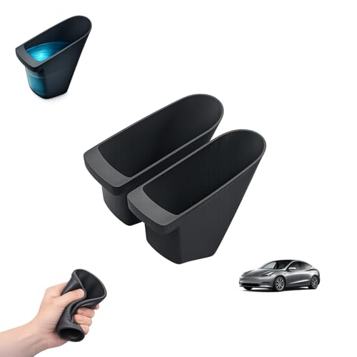 Front Door Trash Bin for Tesla Model Y Juniper 2025+ Side Door Portable Garbage & Storage Organizer Hands-Free Toss Design Waterproof Flexible TPE Easy Clean Interior Accessories Black 2 Pack