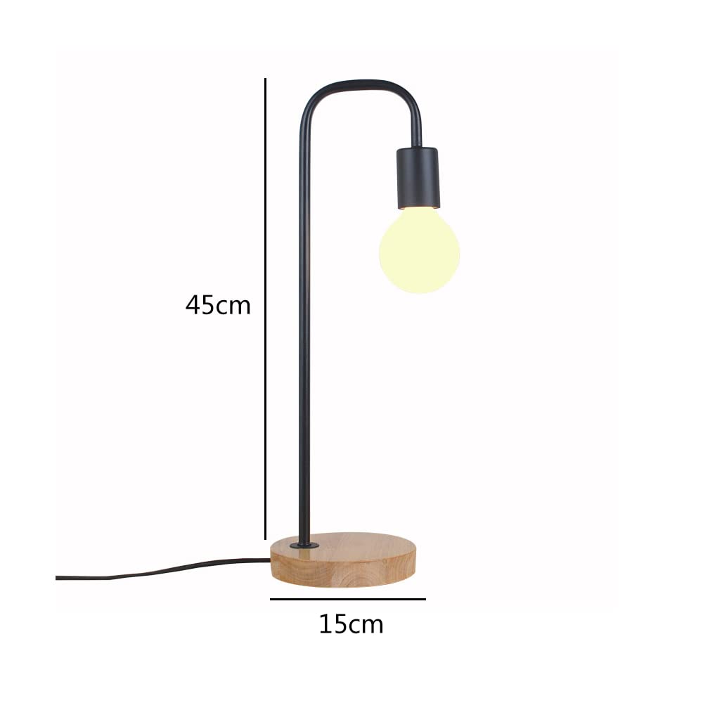 Lámparas de Escritorio Lámpara de Mesa Curva Retro Cable E27 con Interruptor Lámpara de Escritorio de 1 luz Metal Madera Negro