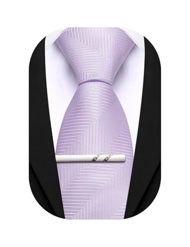 Image of Barry.Wang Silk Men Ties Formal Stripes Necktie and Tie Clip for Wedding Party Business Fashion Classic