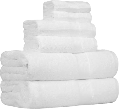 Image of Amazon Basics Oversized Highly Absorbent Fade-Resistant Towel Set, 100% Cotton Towels for Bathroom, Soft, 2 Bath Towels, 2 Hand-Towels, 2 Washcloths, White, 6-Piece Set (Pack of 8)