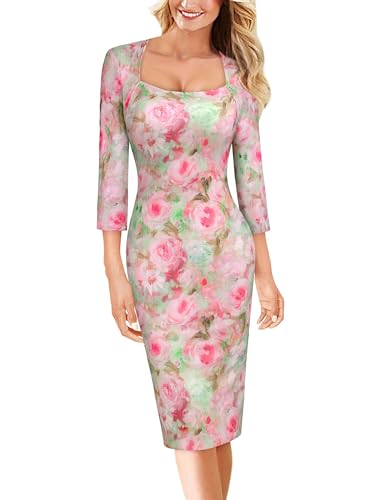 Image of VFSHOW Womens Vintage Square Neck Work Office Business Dress Elegant Casual Cocktail Party Church Bodycon Pencil Sheath Dress