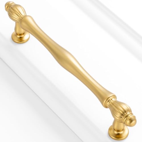BEROSSA 10 Pack 5 Inch Brushed Gold Cabinet Pulls Gold Cabinet Handles Gold Hardware for Kitchen Cabinets 2510 Drawer Dresser Cupboard Bedroom Bathroom