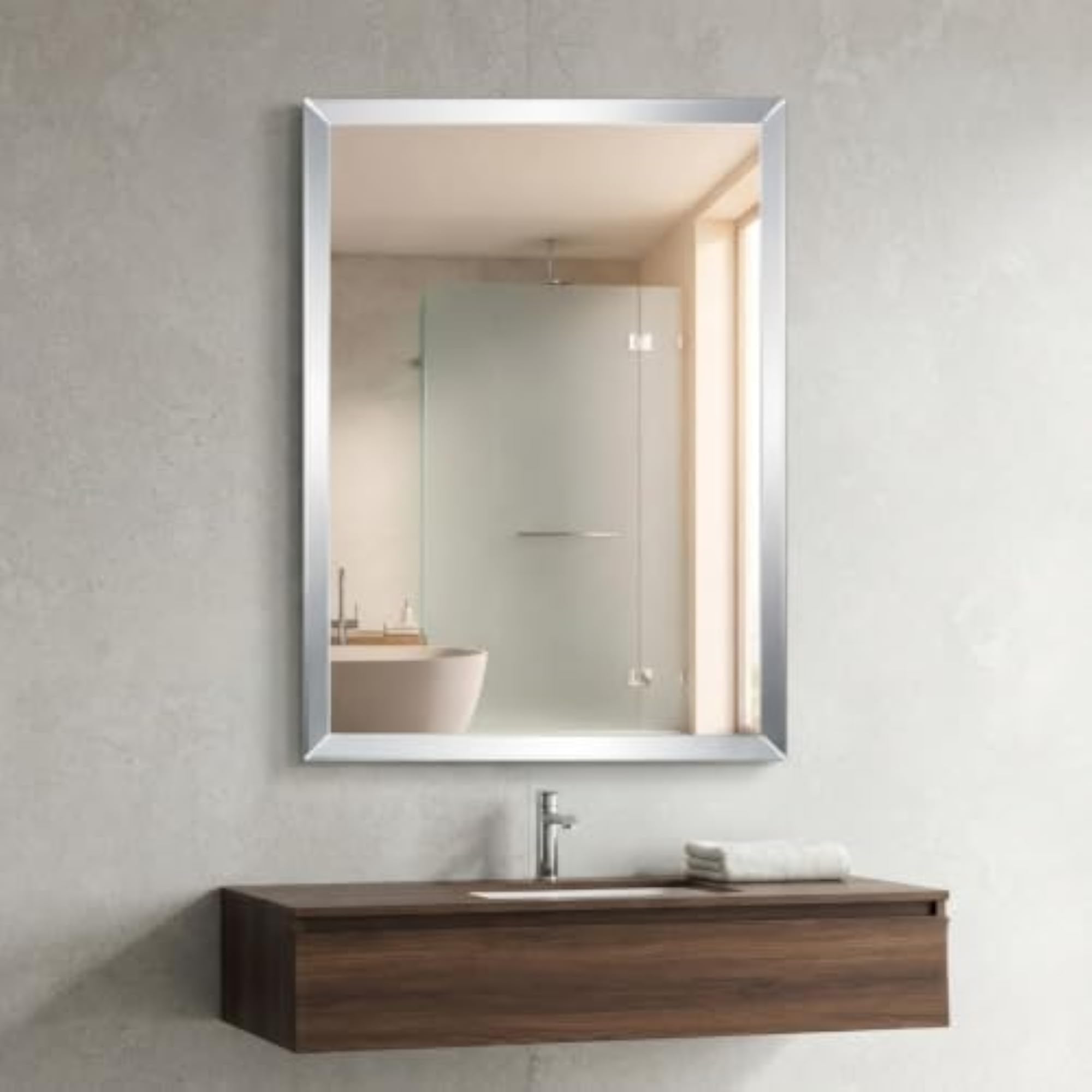 Beveled Frameless Rectangular Wall Mount HD Mirror, 12x18 Inch