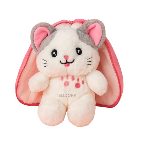 Image of Cat with Chain Reversible Strawberry Soft Toy for Girls Boys Kids, Zipper Animal Stuffed Baby Teddy Gift Birthday, 25cm